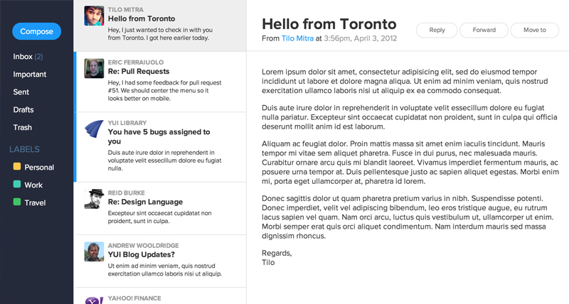 Screenshot of Email example layout